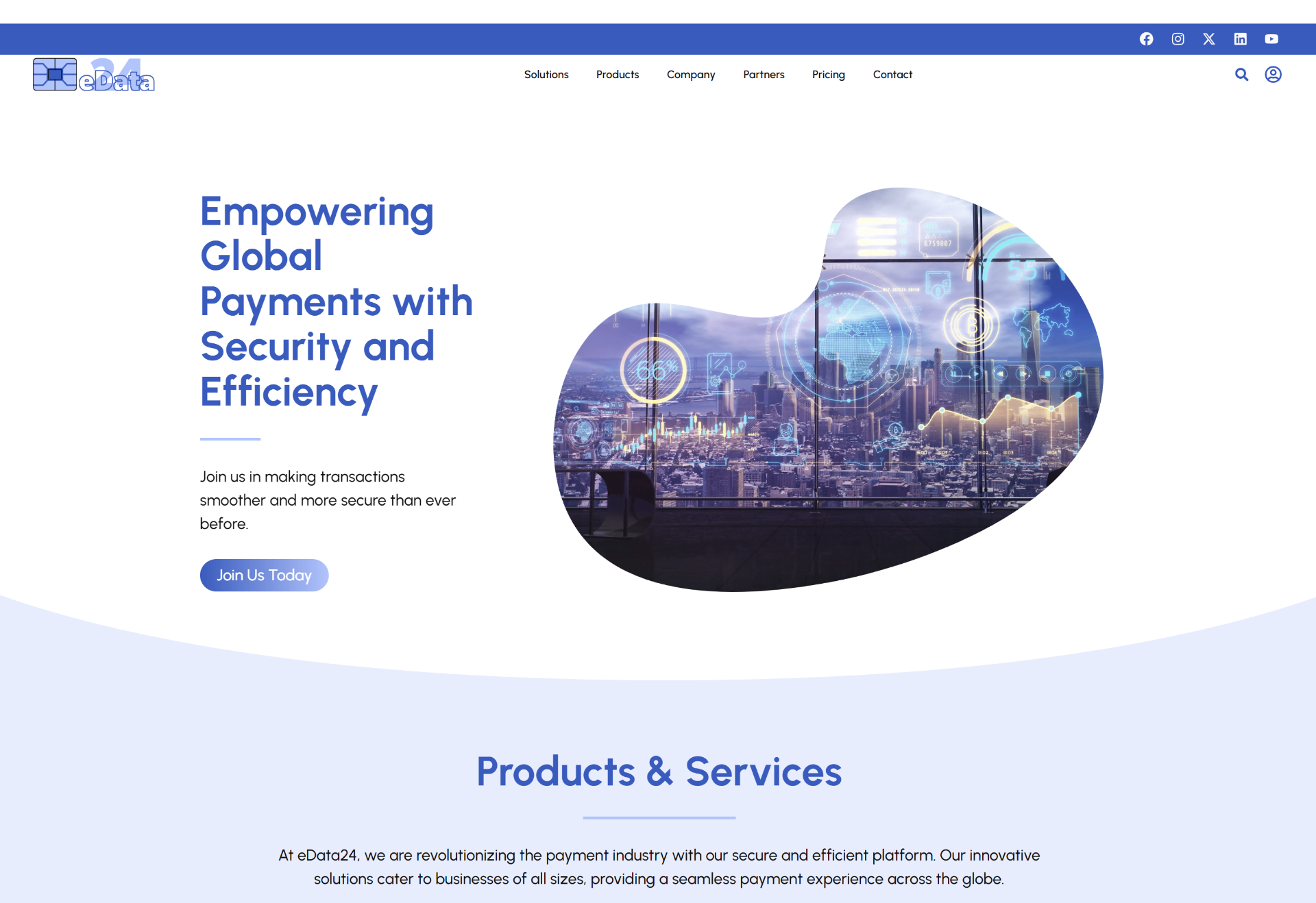 eData24 desktop homepage — Empowering Global Payments hero