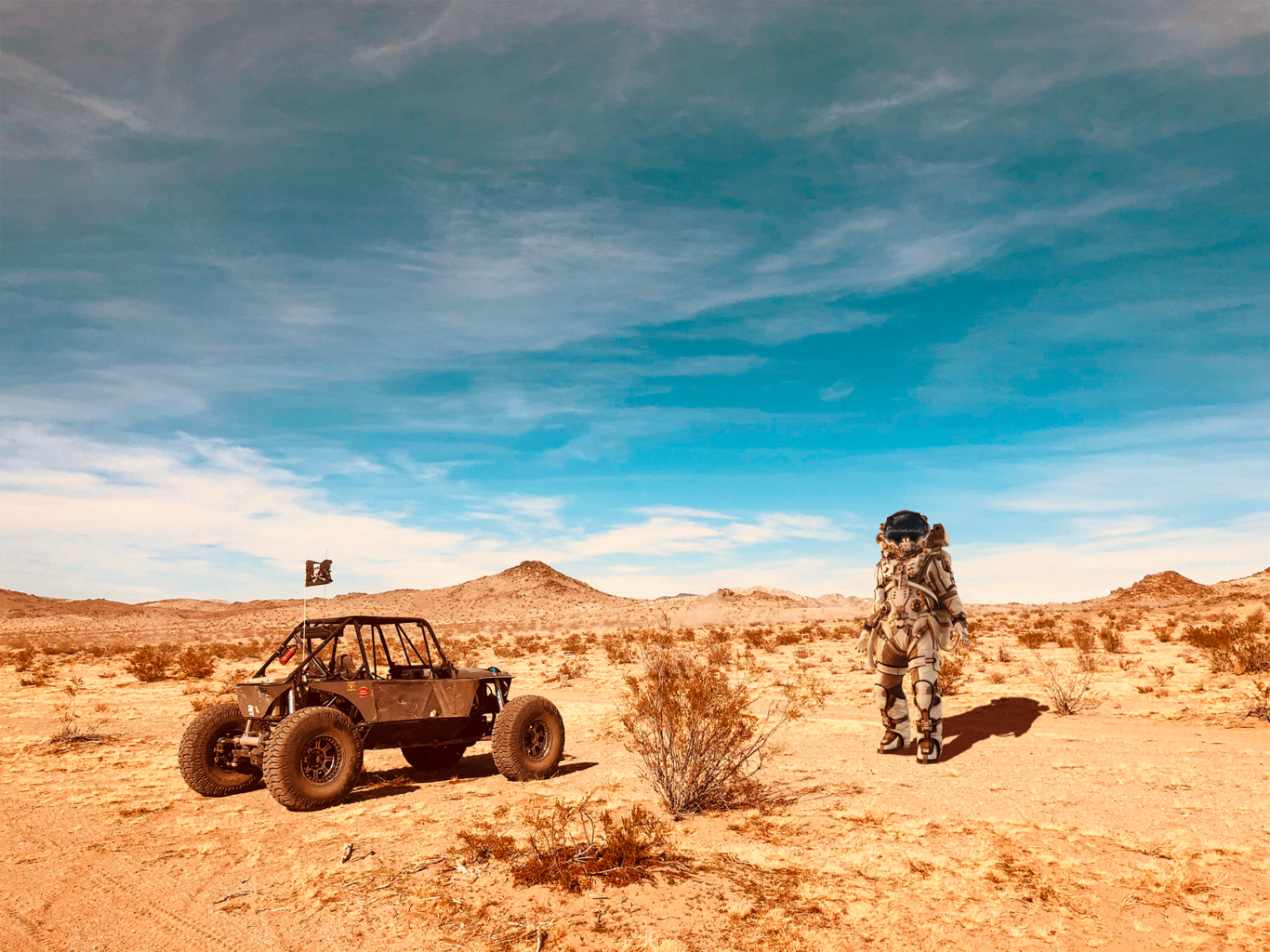 Astronaut composited into a desert scene